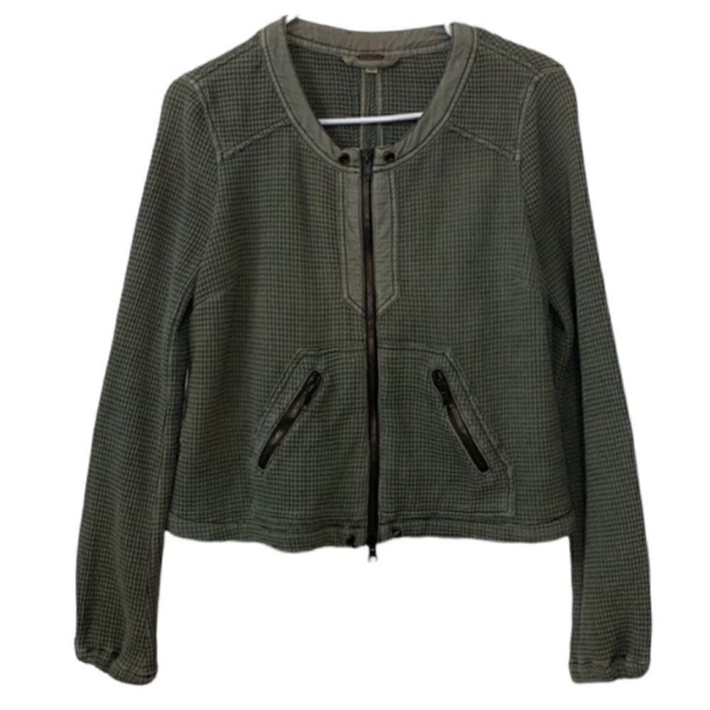 Free People Olive Green Textured Zip Front Jacket